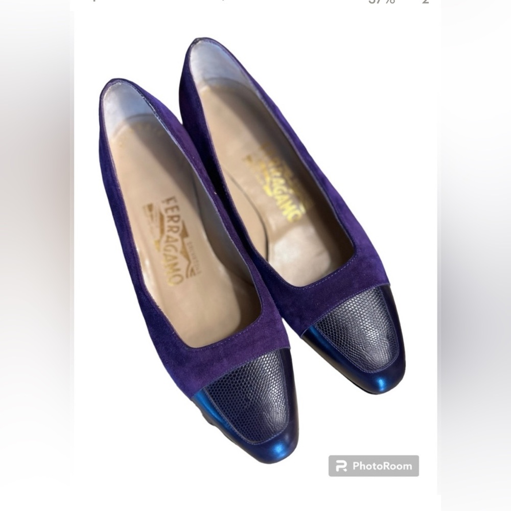Ferragamo Purple Suede Designer Vintage Kitten Heel Shoe Size 5.5 (J)